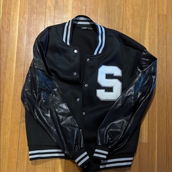 Black Varsity Jacket with Silver Accents - Picture 1 of 3